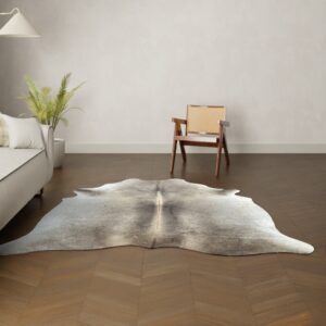 Natürliches Rinderfell taupe dunkelgrau 210x180 cm Nahaufnahme Fell-Muster