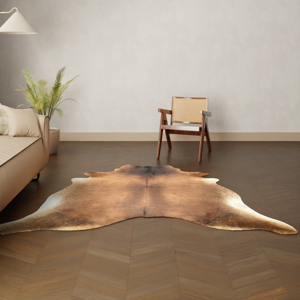 Natürliches Rinderfell cognac dunkel 220x200 cm Nahaufnahme Fell-Muster