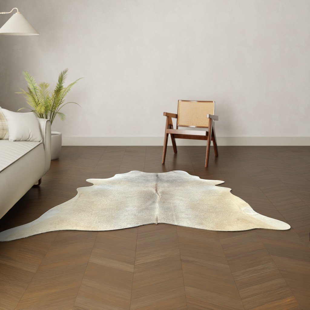 Natürliches Rinderfell Champagner grau 210x200 cm Nahaufnahme Fell-Muster