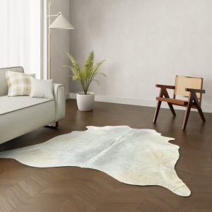 Echtes Kuhfell creme grau 220x210 cm - Natürliches Rinderfell Brandzeichen