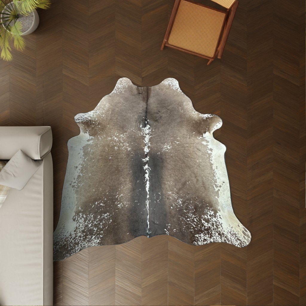 Kuhfell mokka weiss 220x190 cm als Wohnzimmer Teppich