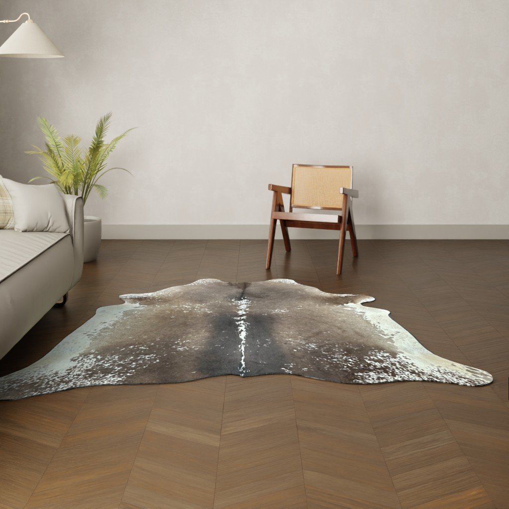 Natürliches Rinderfell mokka weiss 220x190 cm Nahaufnahme Fell-Muster