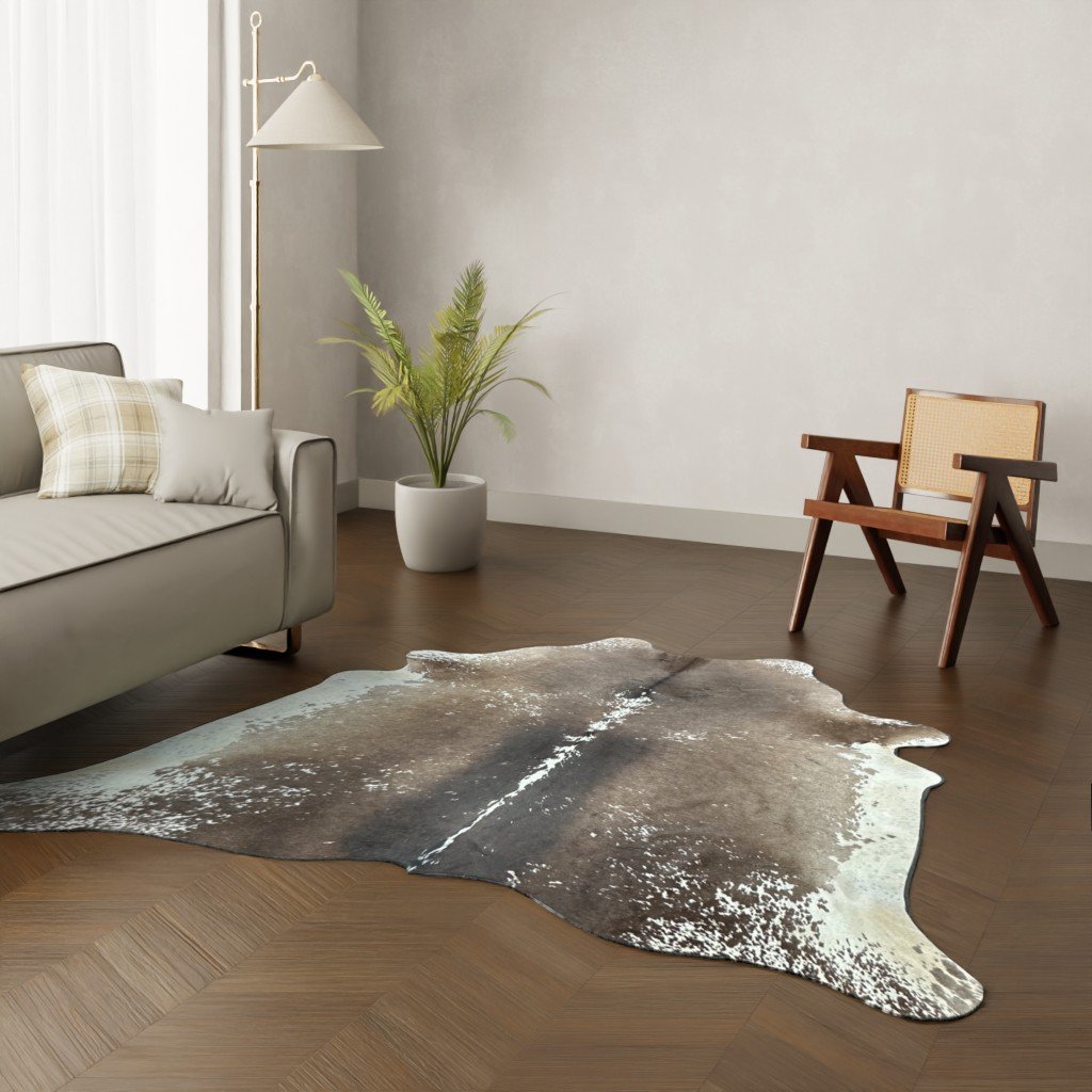 Echtes Kuhfell mokka weiss 220x190 cm - Natürliches Rinderfell