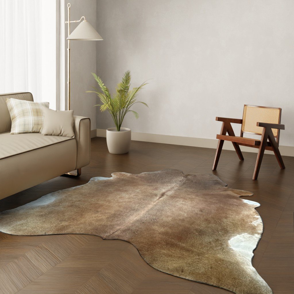 Echtes Kuhfell warmbraun weiss 240x200 cm XL Extra groß - Natürliches Rinderfell