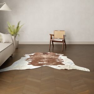 Natürliches Rinderfell braun-weiss gefleckt 210x210 cm Nahaufnahme Fell-Muster