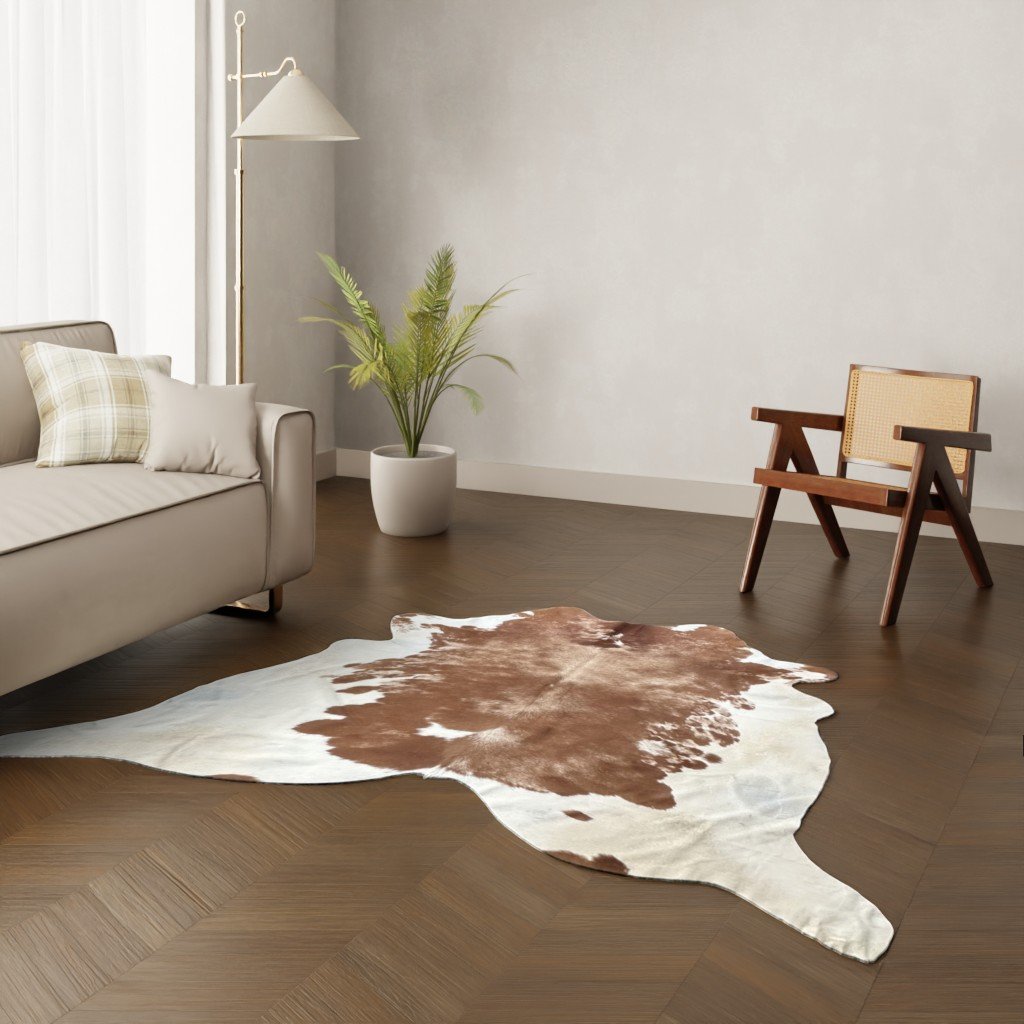 Echtes Kuhfell braun-weiss gefleckt 210x210 cm - Natürliches Rinderfell