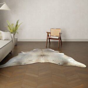 Natürliches Rinderfell taupe dunkelgrau 220x210 cm Nahaufnahme Fell-Muster