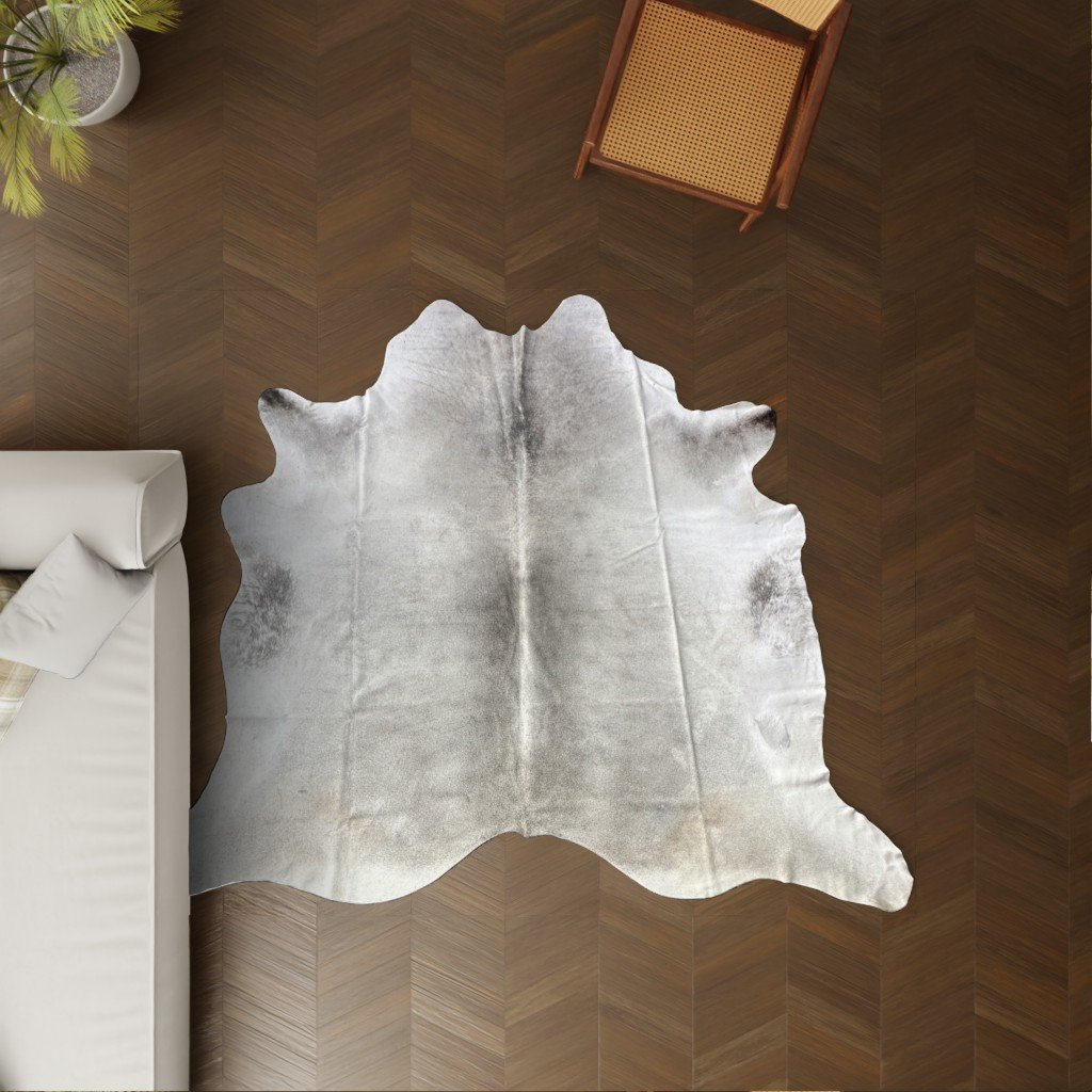 Kuhfell grau weiss 230x210 cm als Wohnzimmer Teppich