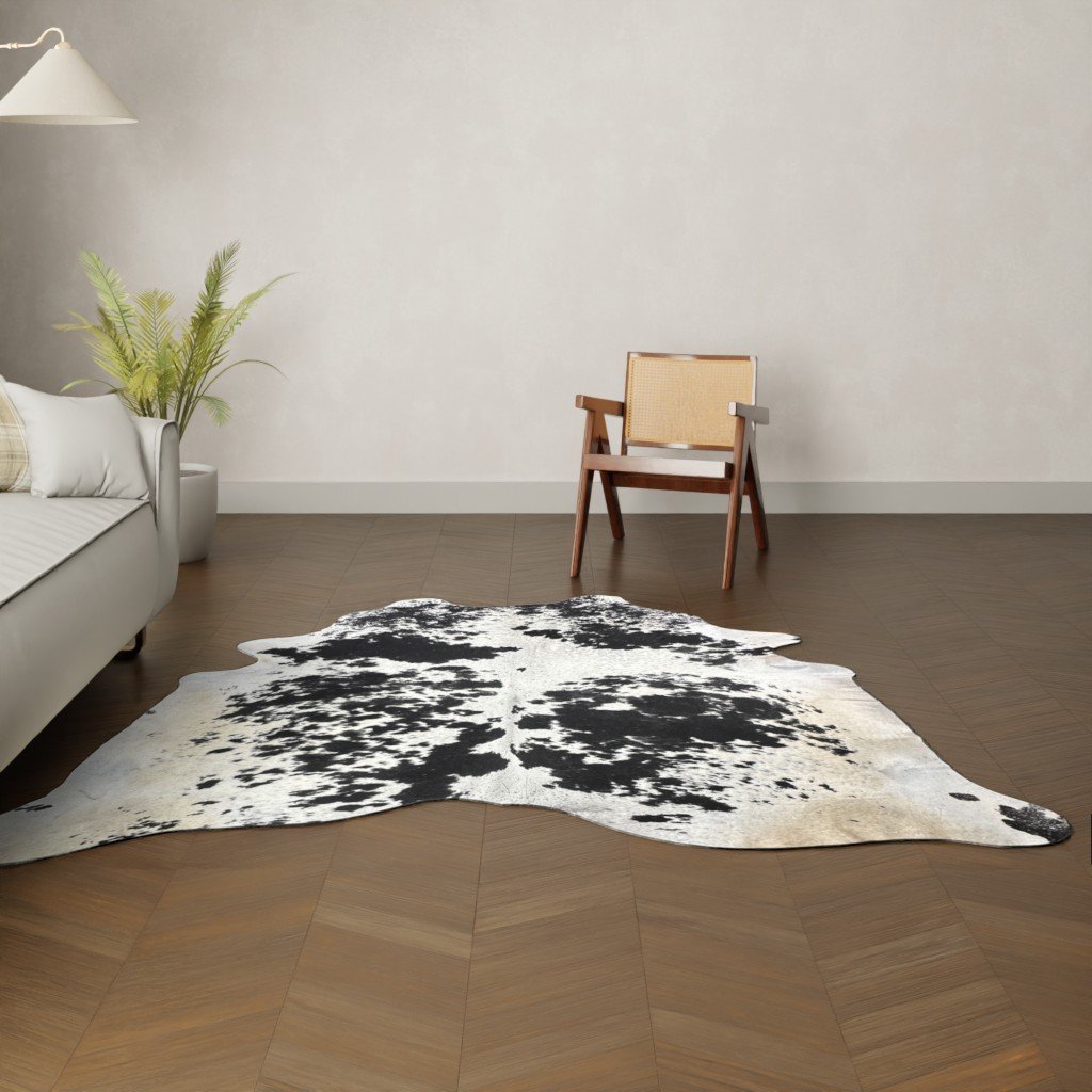 Natürliches Rinderfell weiss gefleckt 220x190 cm Nahaufnahme Fell-Muster