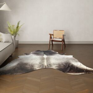 Natürliches Rinderfell dunkelbraun grau 260x220 cm Nahaufnahme Fell-Muster