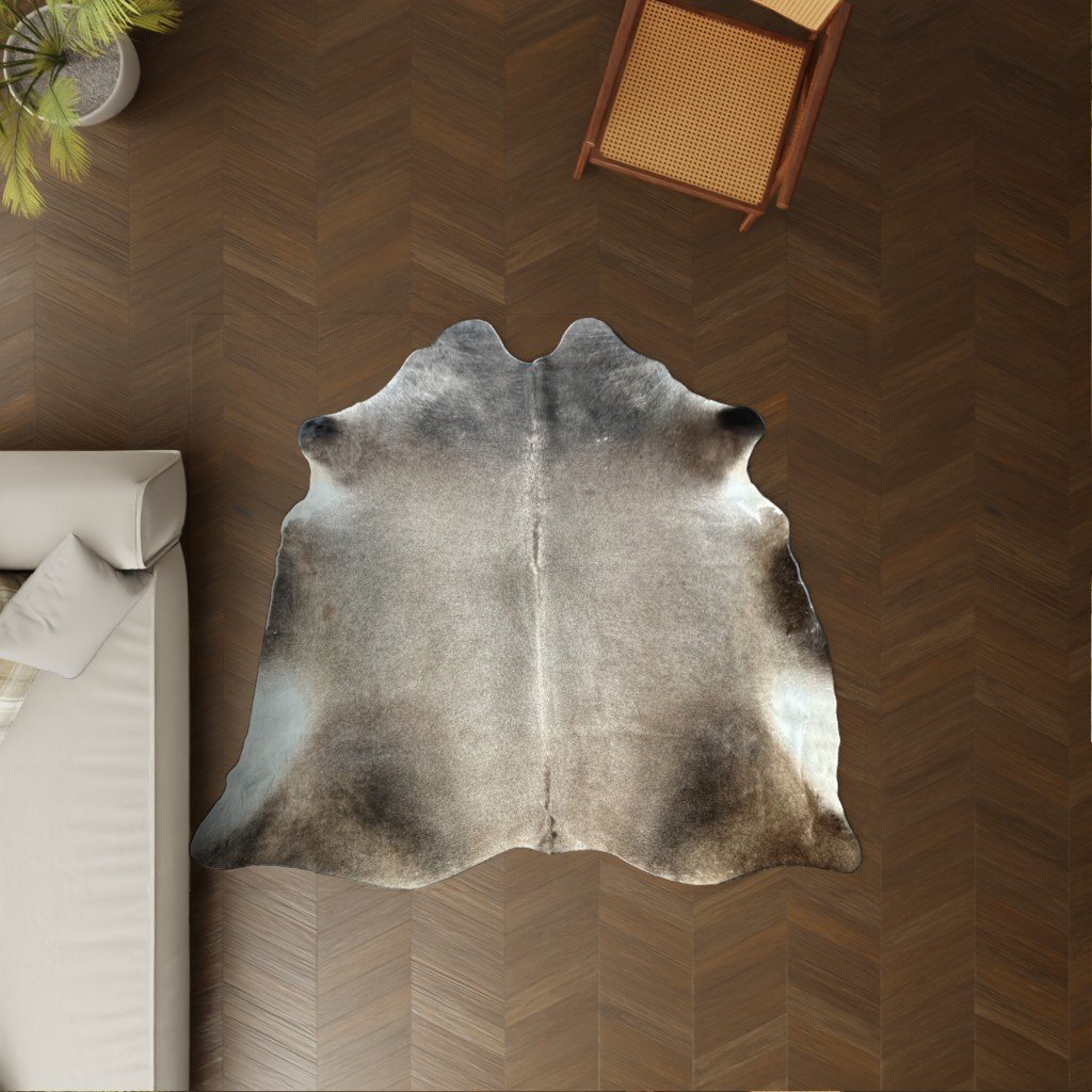 Kuhfell taupe dunkelgrau 200x190 cm Spezial als Wohnzimmer Teppich