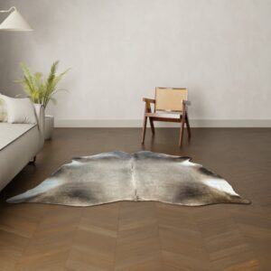 Natürliches Rinderfell taupe dunkelgrau 200x190 cm Nahaufnahme Fell-Muster