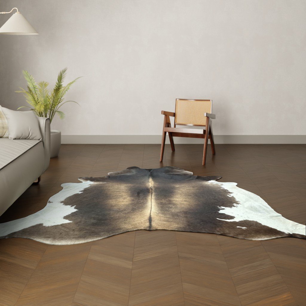 Natürliches Rinderfell braun-weiss 260x240 cm Nahaufnahme Fell-Muster