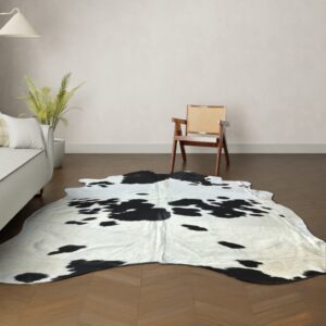 Natürliches Rinderfell schwarz-weiss gefleckt 280x230 cm Nahaufnahme Fell-Muster