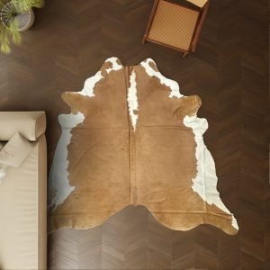 Kuhfell cognac weiss 260x250 cm Riesig als Wohnzimmer Teppich