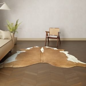 Natürliches Rinderfell cognac weiss 260x250 cm Nahaufnahme Fell-Muster