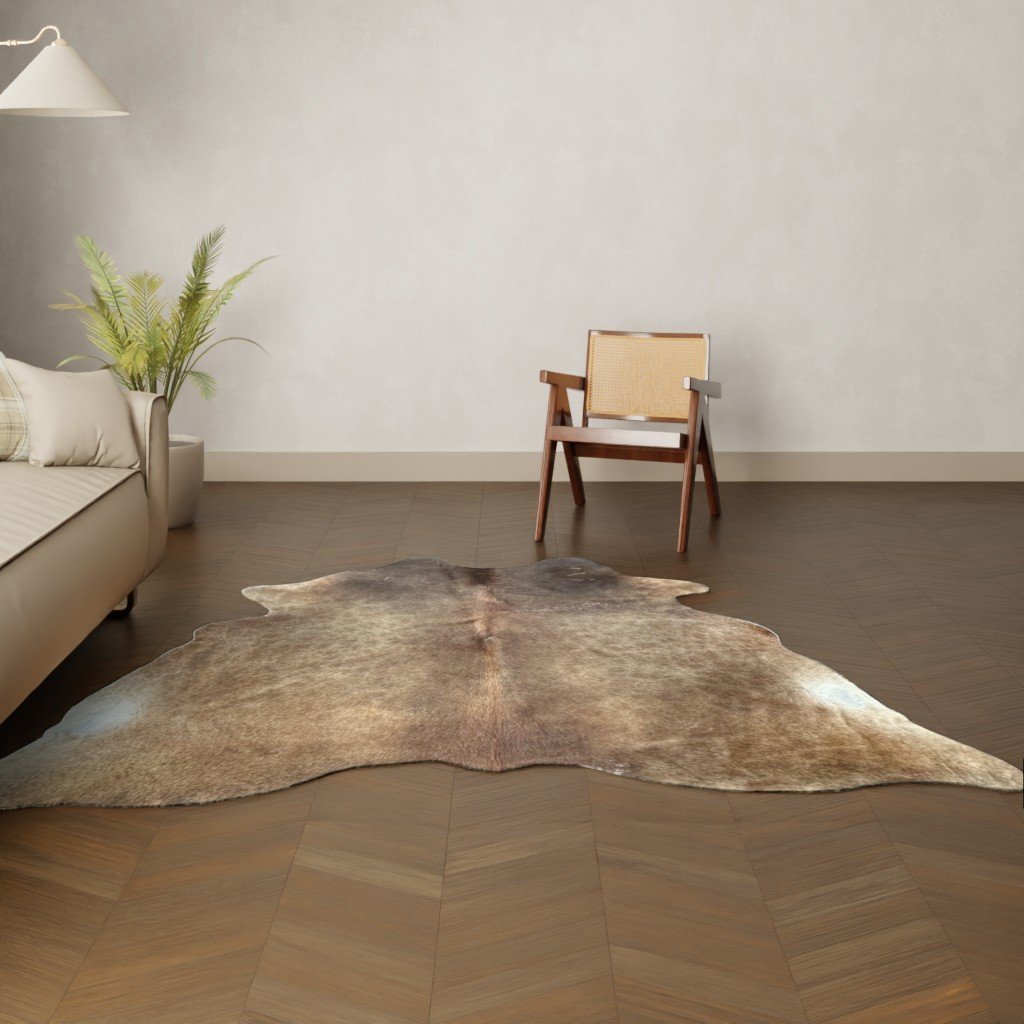 Natürliches Rinderfell braun 230x210 cm Nahaufnahme Fell-Muster