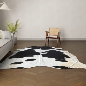 Natürliches Rinderfell schwarz-weiss gefleckt 250x220 cm Nahaufnahme Fell-Muster