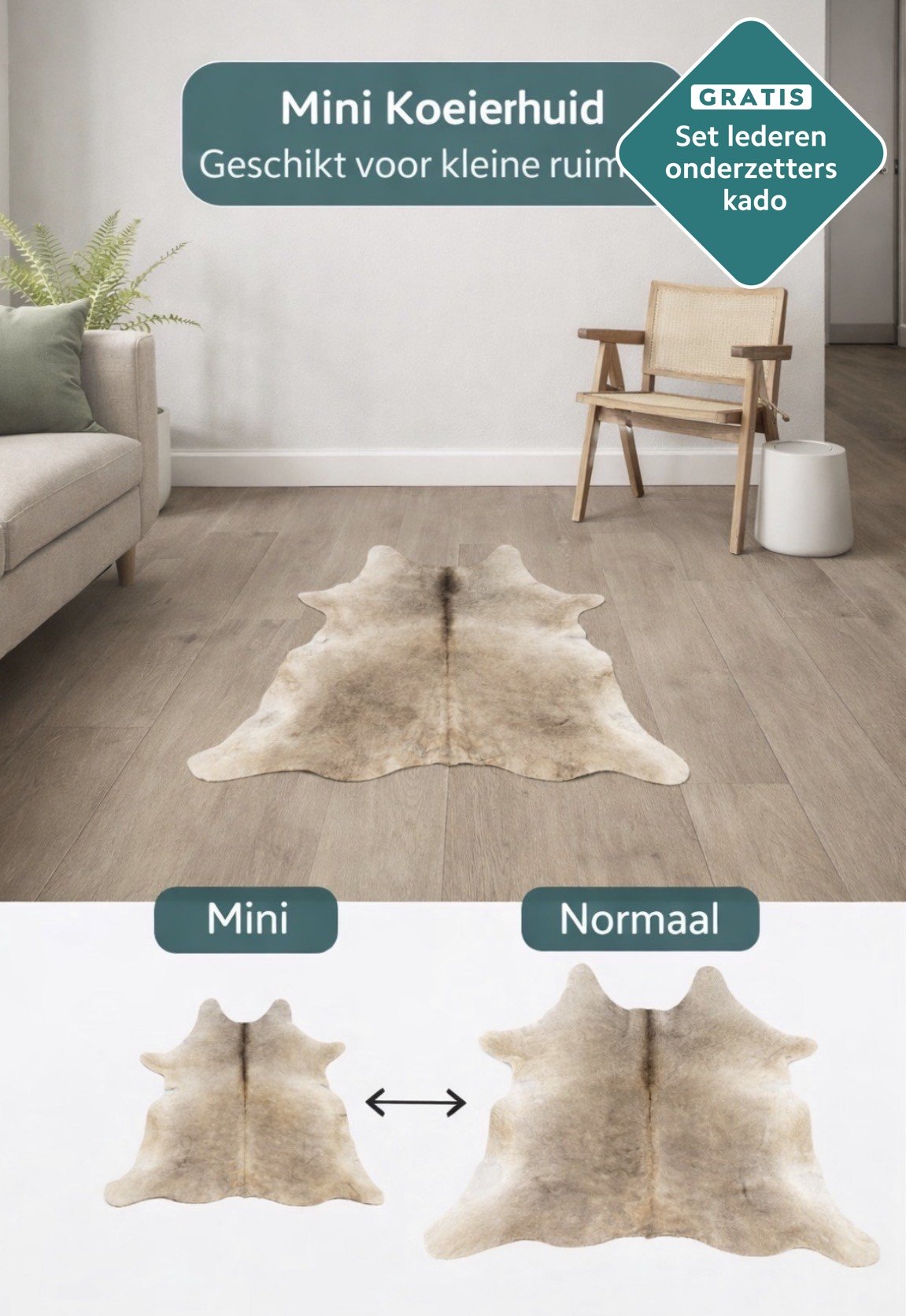 Mini Rinderfell 130x130 cm natürliche Fellzeichnung grau