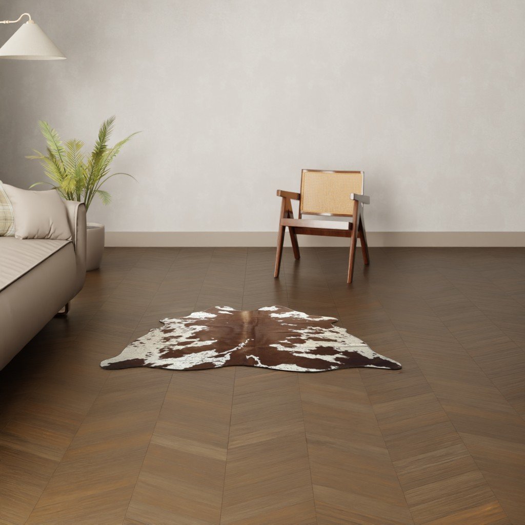 Kalbsfell braun-weiss gefleckt Nahaufnahme Muster und Textur