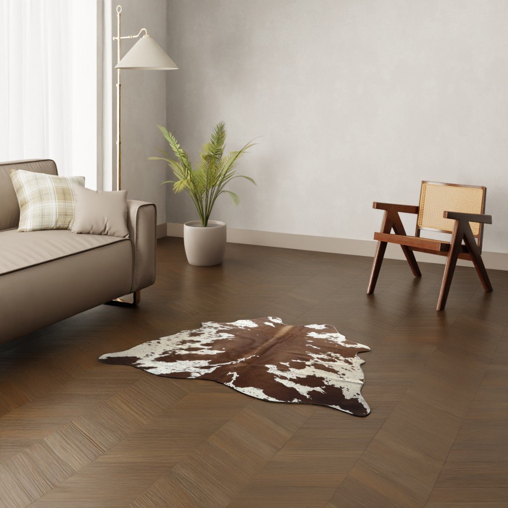 Mini Kuhfell braun-weiss gefleckt 130x140 cm - Echtes kleines Rinderfell