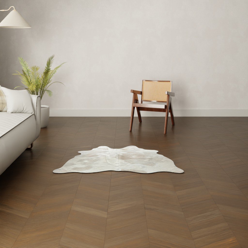 Kalbsfell cremefarben gefleckt Nahaufnahme Muster und Textur