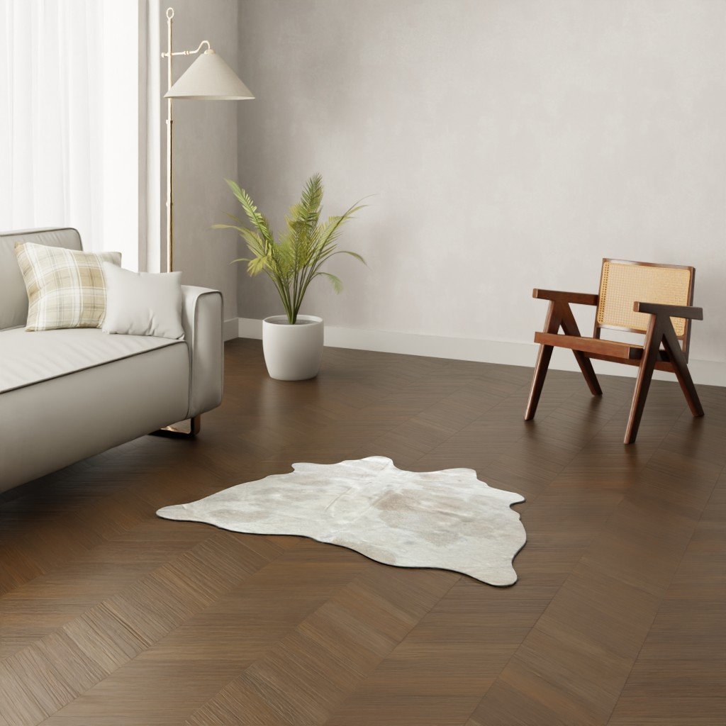 Mini Kuhfell cremefarben gefleckt 120x130 cm - Echtes kleines Rinderfell