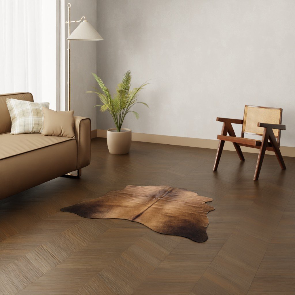 Mini Kuhfell dunkel cognac 130x130 cm - Echtes kleines Rinderfell