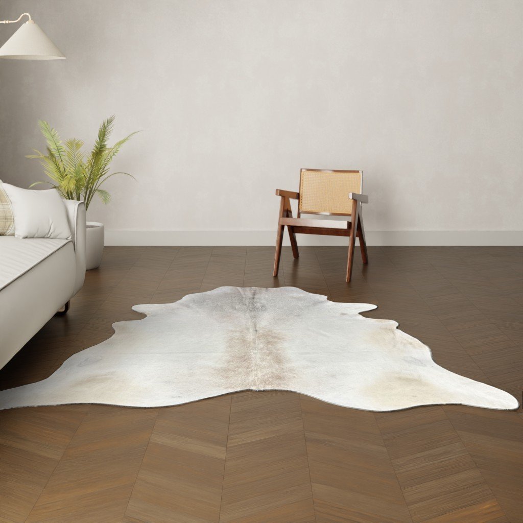 Natürliches Rinderfell gebrochen weiss 220x200 cm Nahaufnahme Fell-Muster