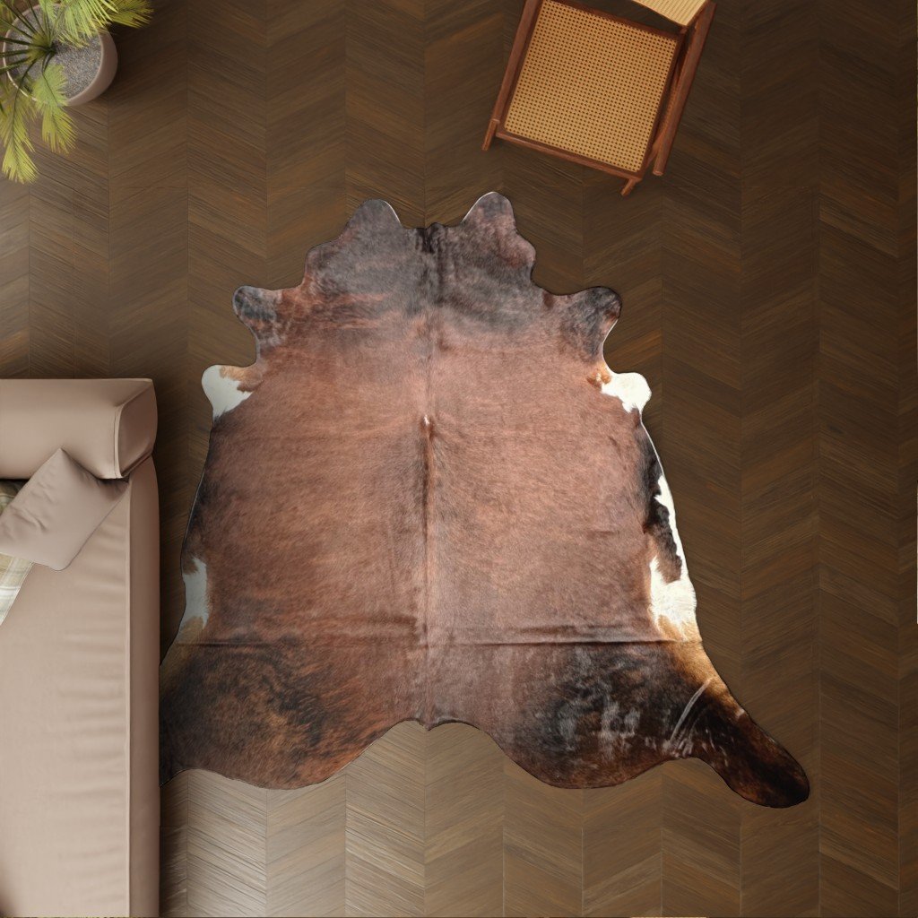 Kuhfell dunkelbraun weiss 260x240 cm Riesig als Wohnzimmer Teppich