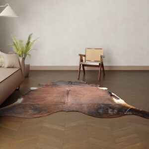 Natürliches Rinderfell dunkelbraun weiss 260x240 cm Nahaufnahme Fell-Muster