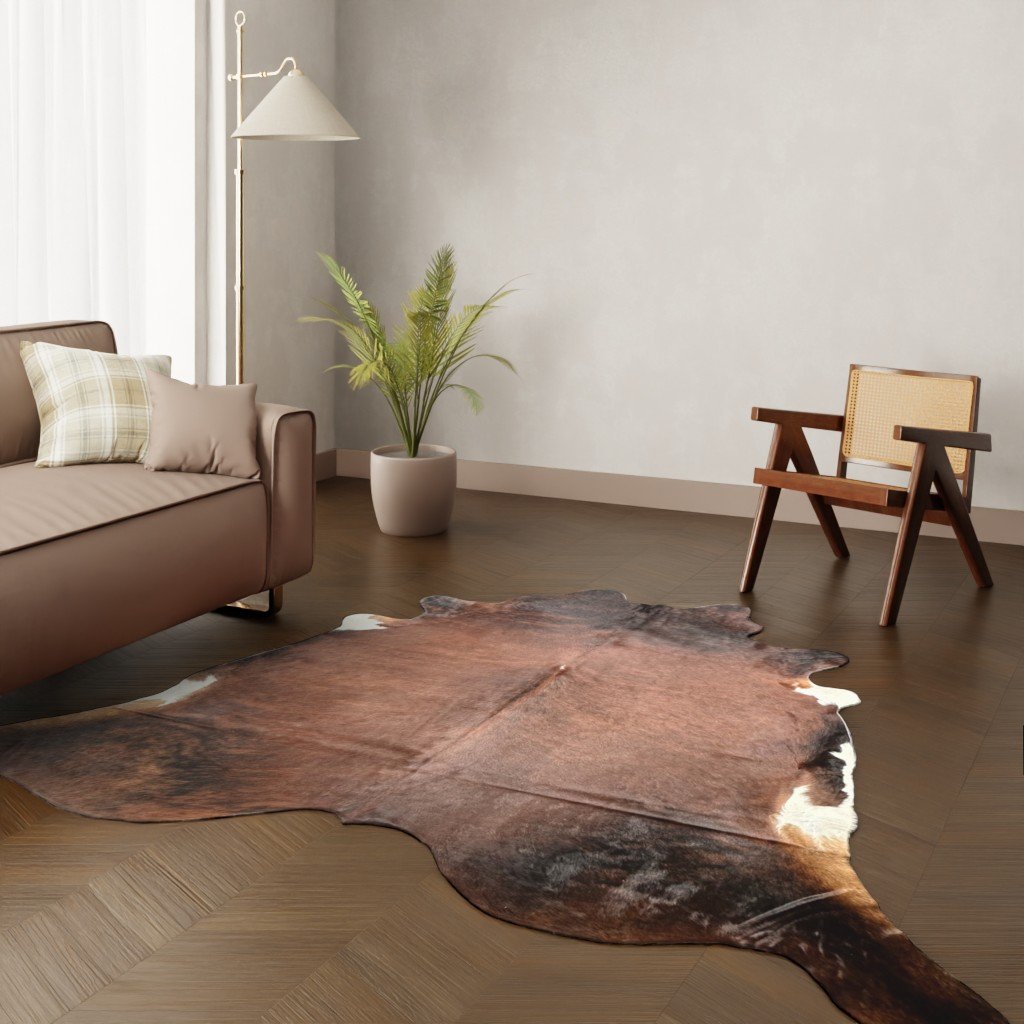 Echtes Kuhfell dunkelbraun weiss 260x240 cm Riesig - Natürliches Rinderfell