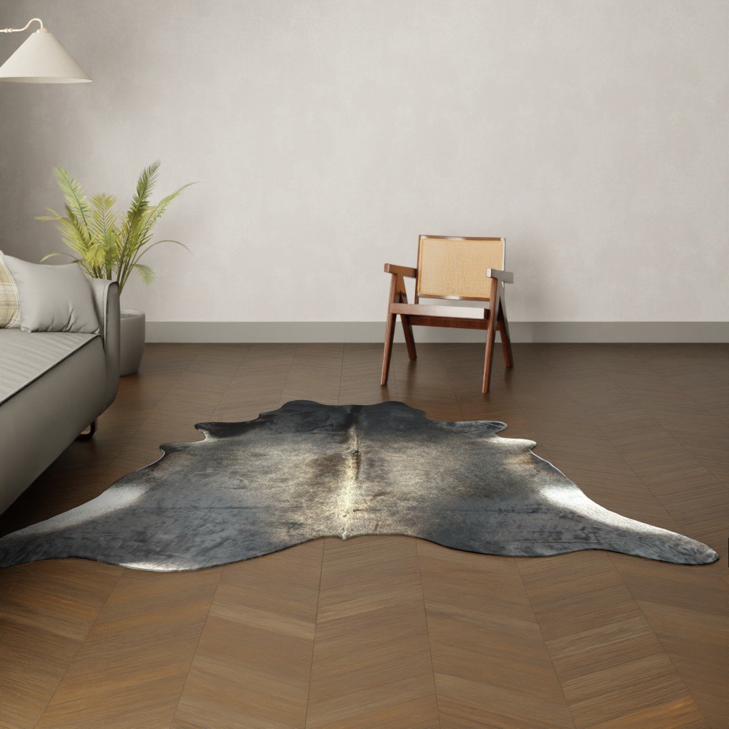 Natürliches Rinderfell dunkelbraun 220x210 cm Nahaufnahme Fell-Muster