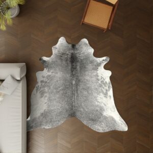 Kuhfell weiss dunkelgrau 230x190 cm als Wohnzimmer Teppich