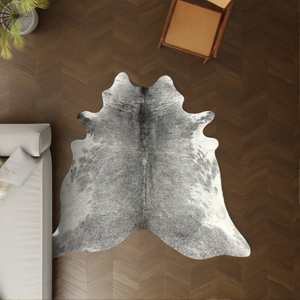 Kuhfell weiss dunkelgrau 230x190 cm als Wohnzimmer Teppich