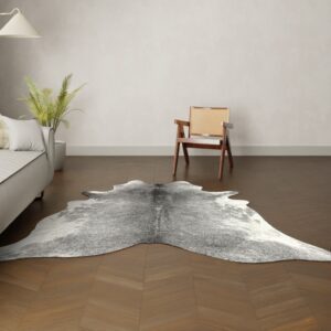 Natürliches Rinderfell weiss dunkelgrau 230x190 cm Nahaufnahme Fell-Muster