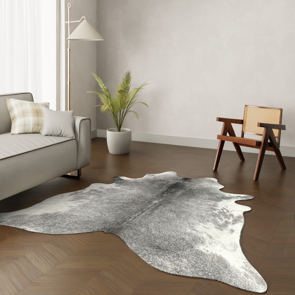 Echtes Kuhfell weiss dunkelgrau 230x190 cm - Natürliches Rinderfell