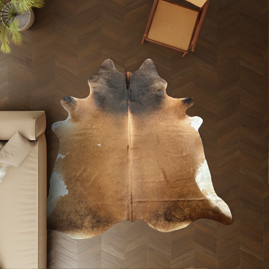 Kuhfell braun-weiss 250x210 cm Riesig als Wohnzimmer Teppich