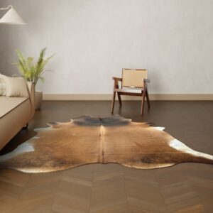 Natürliches Rinderfell braun-weiss 250x210 cm Nahaufnahme Fell-Muster