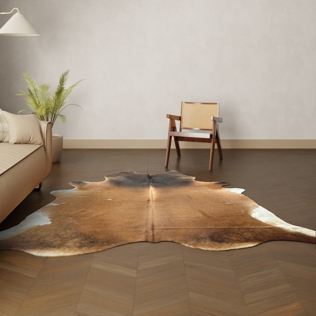 Natürliches Rinderfell braun-weiss 250x210 cm Nahaufnahme Fell-Muster