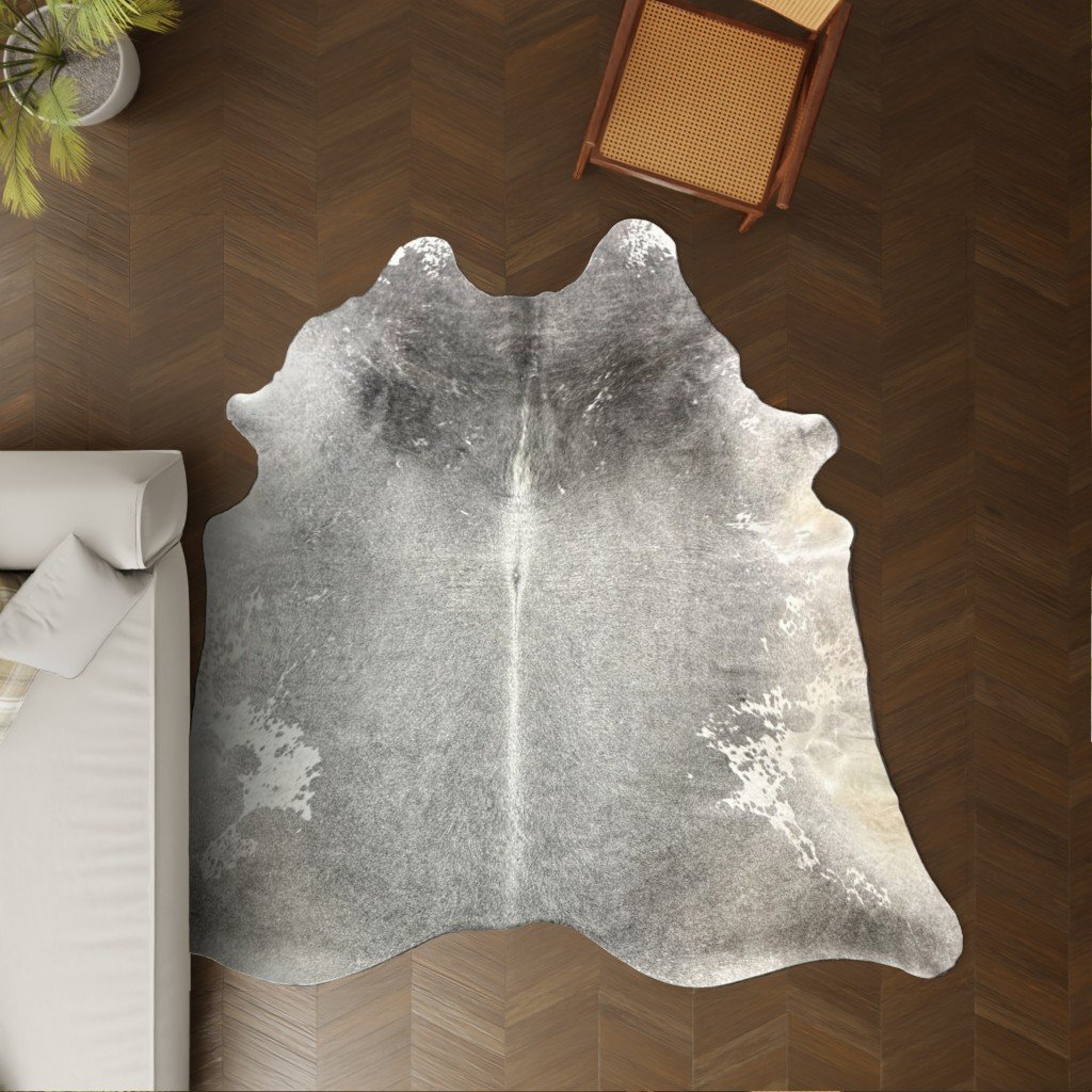 Kuhfell grau schwarz 260x210 cm Riesig als Wohnzimmer Teppich