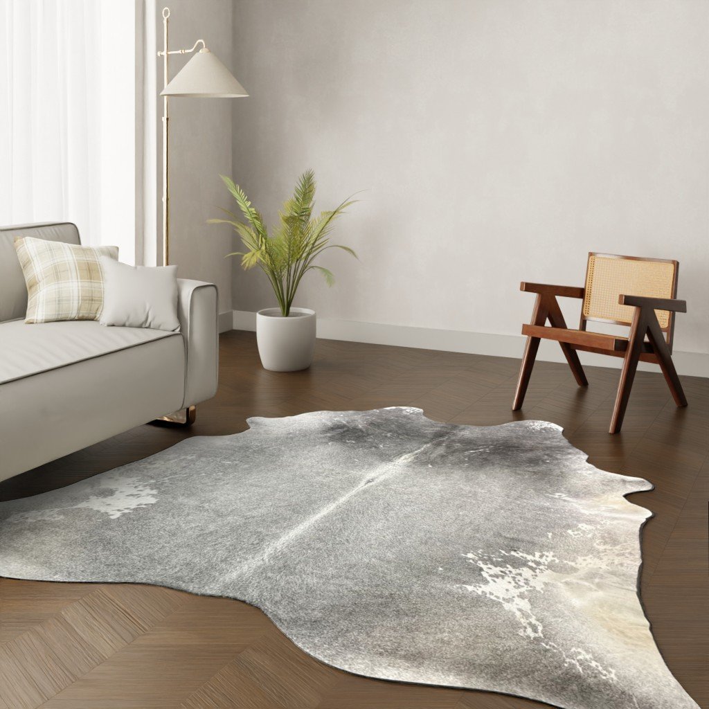 Echtes Kuhfell grau schwarz 260x210 cm Riesig - Natürliches Rinderfell