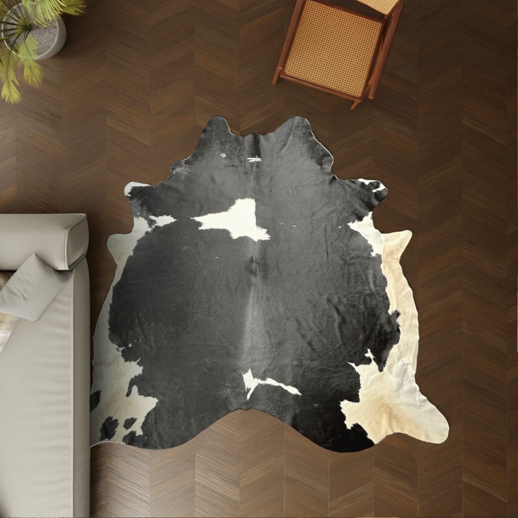 Kuhfell schwarz-weiss gefleckt 250x220 cm Riesig als Wohnzimmer Teppich