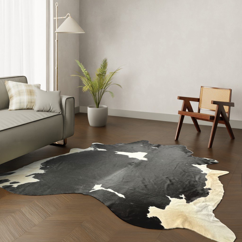 Echtes Kuhfell schwarz-weiss gefleckt 250x220 cm Riesig - Natürliches Rinderfell