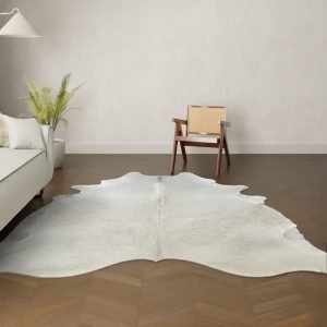 Natürliches Rinderfell weiss grau 260x240 cm Nahaufnahme Fell-Muster