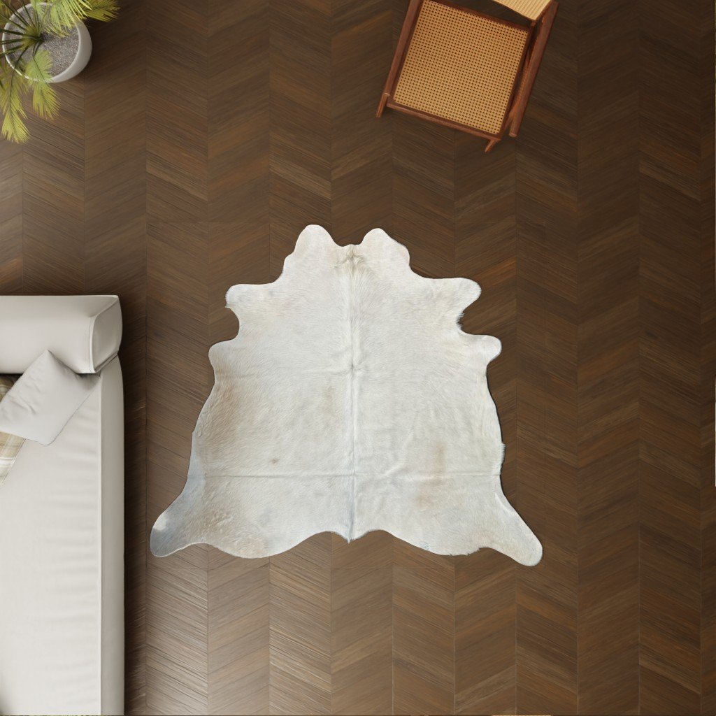 Kuhfell cremeweiss 180x170 cm Klein als Wohnzimmer Teppich