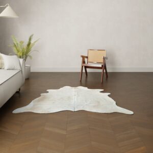 Natürliches Rinderfell cremeweiss 180x170 cm Nahaufnahme Fell-Muster