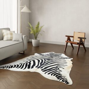 Kuhfell Teppich Zebradruck 200x180 cm - Bedrucktes Rinderfell