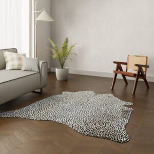 Kuhfell Teppich Leopardenmuster 200x180 cm - Bedrucktes Rinderfell