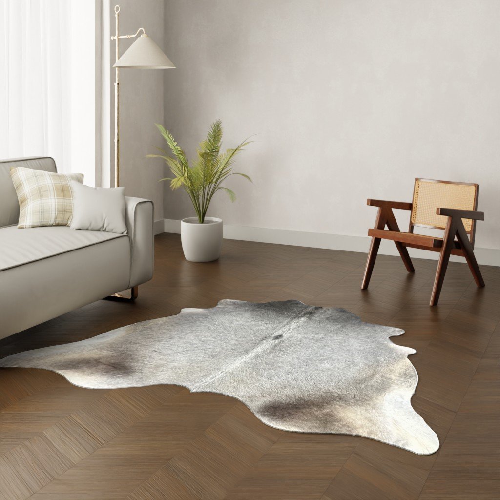 Echtes Kuhfell grau 200x210 cm - Natürliches Rinderfell Langhaar